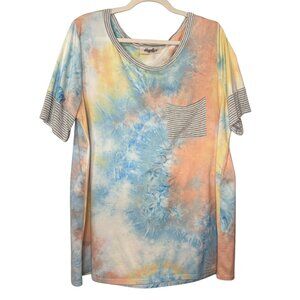 Haptics Tie Dye Short Sleeve Pocket Top - Size 1X